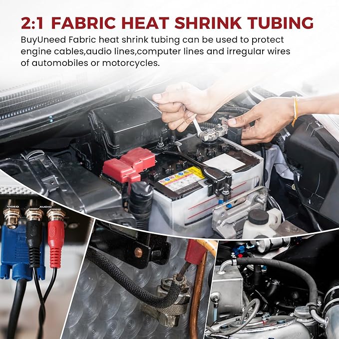 BuyUneed Heat Shrink Wire Loom 2:1 Shrinkable Braided Cable Sleeve 3/4 Inch ID-46ft Abrasion Protection Flexibility Fabric Wiring Harness Cover Sheath