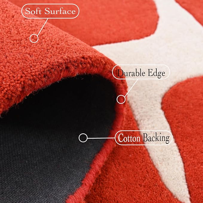 Restoration and Renovation Modern Wool Area Rug - Contemporary Abstract Geometric Design, Thick & Soft Hand-Tufted Carpet - Ideal for Indoor Decor in Living Room, Bedroom (Poppy, 2.6' x 8')