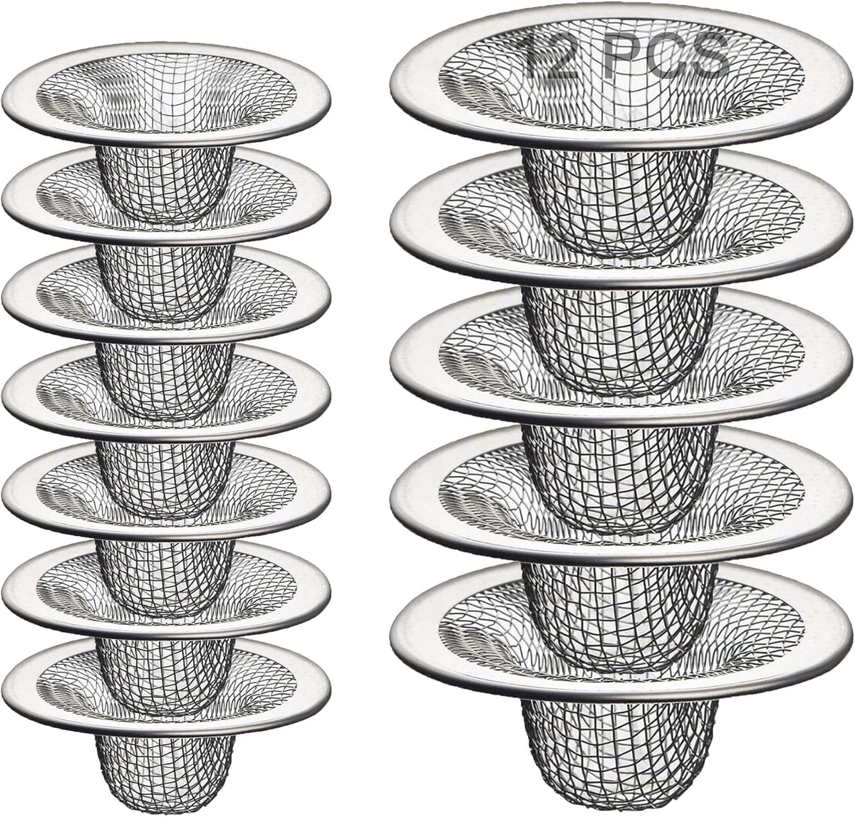 12PCS Stainless Steel Slop Basket Filter Trap, 2.75" & 4.41" Mesh Sink Drain Strainer Screen Bathroom Kitchen, Drain Mesh Basket Cover Hair Catcher for Lavatory RV Shower Floor Utility Drain