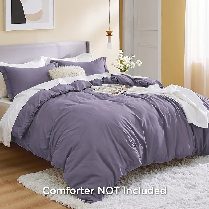 Bedsure Duvet Cover King Size - Soft Double Brushed Bedding Set for Kids & Adults, Zipper Closure, 3 Pieces, Includes 1 Duvet Cover (104"x90") & 2 Pillow Shams, NO Comforter, Grayish Purple