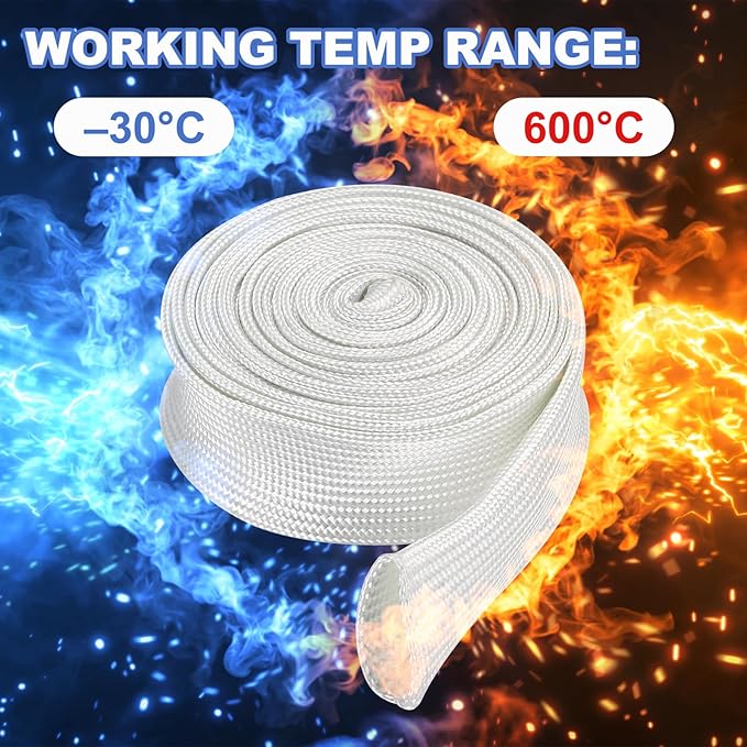 uxcell Insulation Cable Protector,25mm/0.98 Inch-2m/7 Feet High Temp Fiberglass Sleeve White