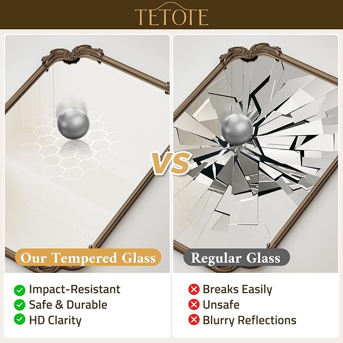 TETOTE Vintage Antique Gold Rectangle Mirror for Mantle Fireplace 60 x 30 Traditional Baroque Ornate Scroll Wall Mirror with Metal Frame for Living Room Bedroom, Horizontal/Vertical