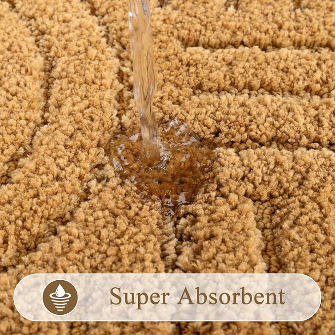 SHACOS Boho Small Bathroom Rugs, 16"x24" Extra Soft Absorbent Microfiber Bath Mats Home Decor Non Slip Carpet Machine Washable Shaggy Bath Rugs for Shower Bathtub Floor, Mustard 1'4" x 2'