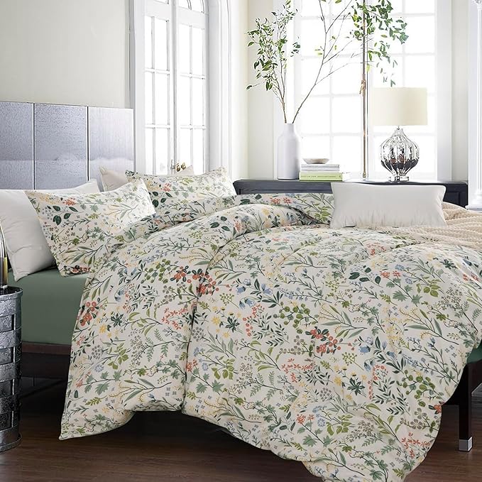 HighBuy Botanical Floral Twin XL Comforter Set Garden Floral Bedding Comforters Lightweight Microfiber Bedding Set Boho Chic Fluffy Soft Flower Comforter Twin XL with 2 Pillowcases,All Season