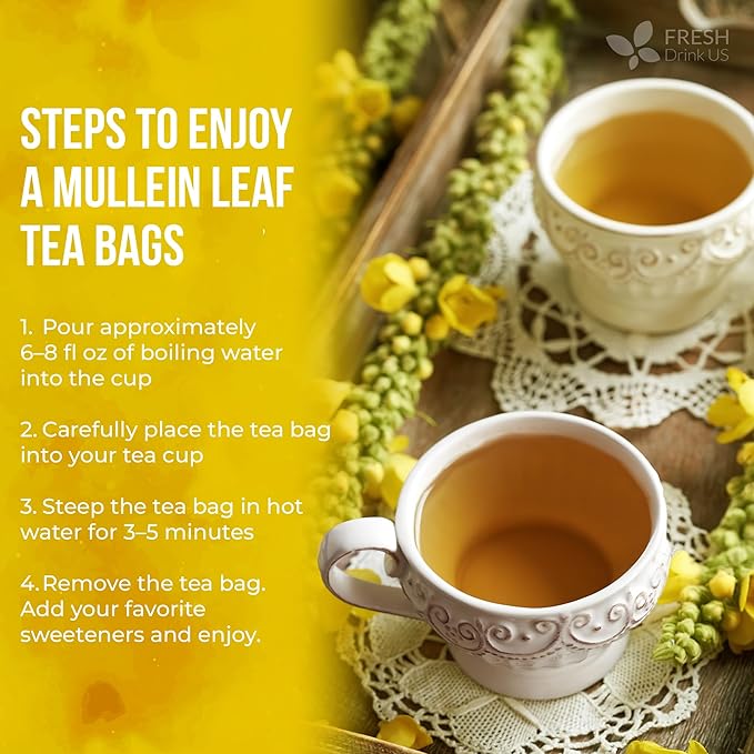 FreshDrinkUS, Premium 40 Mullein Leaf Tea For Lungs, Great Lung Detox For Smokers, Handmade, 100% Natural & Pure, No Sugar, No Caffeine, No Gluten, Vegan