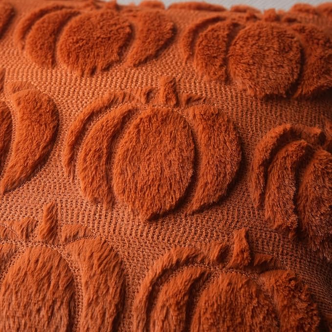 GEEORY Fall Pumpkins Soft Plush Pillow Covers, 20 x 20 Inch Set of 2, Fluffy Faux Fur Wool Decorative Farmhouse Cushion Case for Sofa Home Decoration Rust Pumpkin GC019-20