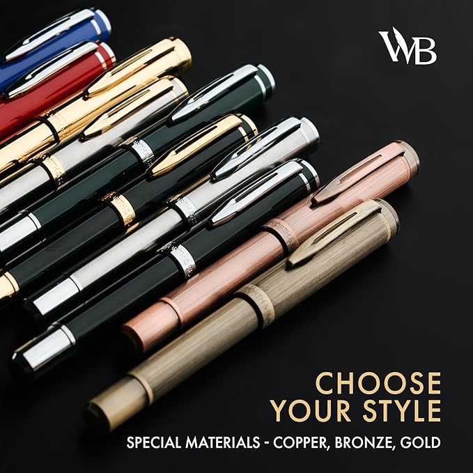 Wordsworth and Black Fountain Pen Mini EDC: Luxury Blue Heavy Pocket Pen, Chrome Finish, Medium Nib, 6 Ink Cartridges, Ink Converter, Travel Refillable Writing Pen Gift Set, Men & Women