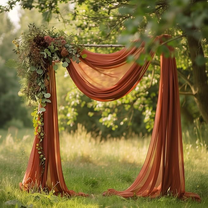 Wokceer Wedding Arch Draping Fabric Terracotta 6 Panels 28.7" x 20FT Sheer Fabric Drapes Backdrop Arch Draping Fabric for Wedding Ceremony Birthday Party Bridal Shower Decoration