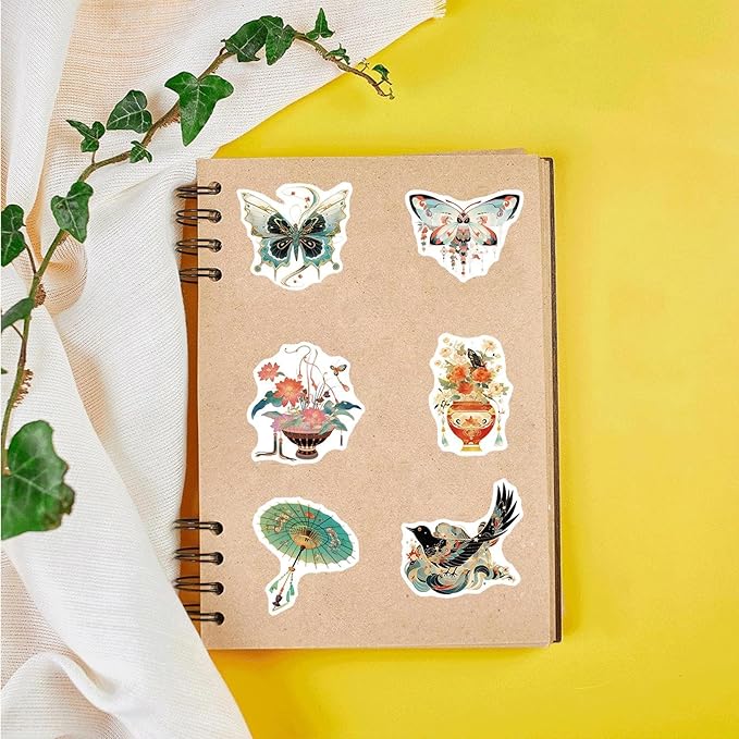 50PCS Vintage Chinoiserie Art Stickers，Chinese Elements Aesthetic Stickers，Vinyl Waterproof Decal,Perfect for Kids,Teens,Water Bottle Suitcase Phone Skateboard Guitar Bike Laptop Scrapbook