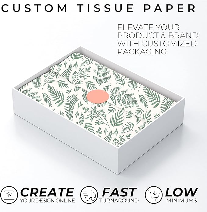 COACO Personalized Tissue Paper, Your Custom Design, Logo, or Text, Great for Holiday or Special Occasion, Small Business Packaging or Gift Wrapping, Gift Bags, 30, 50, or 100 Count, Blush (18"x15")