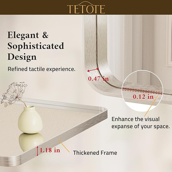 TETOTE Brushed Nickel Bathroom Mirror 30 x 36 Inch for Vanity Metal Framed Mirror Modern Farmhouse for Living Room Entryway(Horizontal/Vertical)
