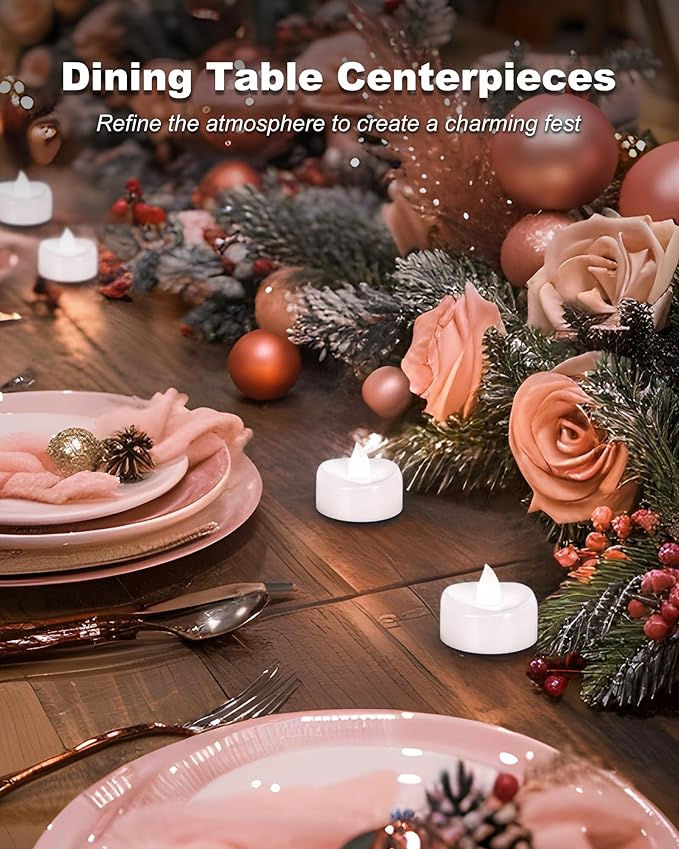 LED Candles, Tea Lights Candle Battery Operated, 24-Pack 200+Hours Flameless Tealight Candle, Realistic Tea Lights for Halloween Christmas Wedding, Pure White Light