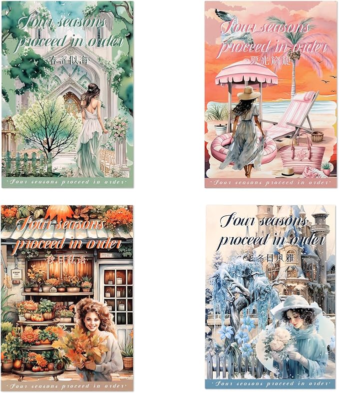 Auguro 4 Books for Seasons Stickers for Scrapbooking 480 Pre-Cut Pet Transparent Stickers for journaling Spring Summer Fall and Winter Sticker