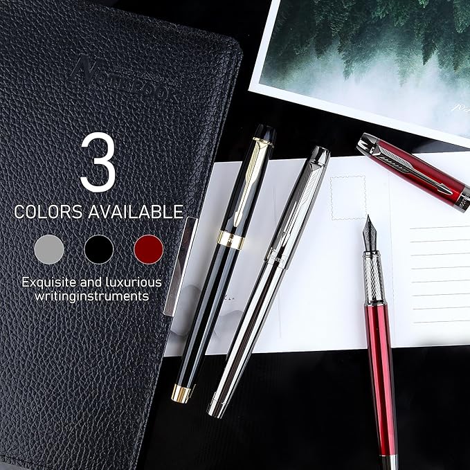 BOCIYER Fountain Pen with Fine Nib & Black Ink, Refillable & Elegant Bent Nib Design, Calligraphy Pens for Writing, Best Fountain Pen for Smooth & Fancy Writing (Red)