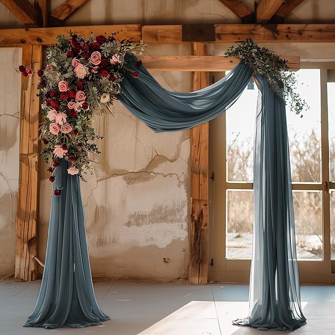 Wokceer Wedding Arch Draping Fabric Grey Blue 2 Panels 28.7" x 20FT Sheer Fabric Drapes Backdrop Arch Draping Fabric for Wedding Ceremony Birthday Party Bridal Shower Decoration