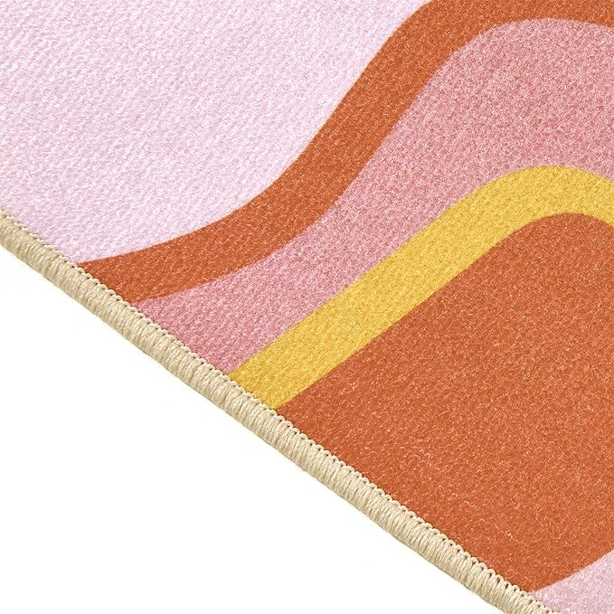 Vintage Abstract 4x6 Area Rug Ultra Thin Flatweave Funky Aesthetic Colorful Striped Bedroom Rug Washable Throw Carpet for Kitchen Entryway Nursery Living Room, Orange and Blush
