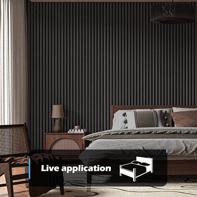 Art3d 4-Pack 108" x 12" Acoustic Wood Panels for Wall, Soundproof Wood Slat Panel for Wall and Ceiling, 3D Fluted Sound Absorbing Paneling for Interior Wall Decor, Living Room, Bedroom - Blackwood