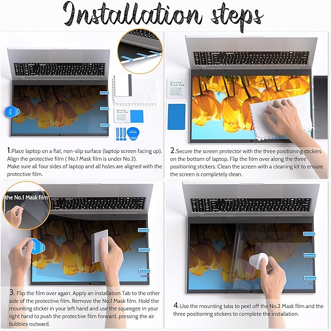 360° Privacy Screen for Laptop 14 Inch 16:9, 4 Way Computer Monitor Privacy Shield, Anti Glare Blue Light Filter Compatible with Lenovo Hp Dell Acer Asus Thinkpad Envy Xps