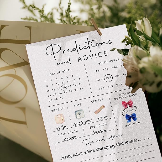 Baby Predictions & Advice Cards - Baby Shower Game, 30 pcs, 6.7 x 4.7 in - for New Parents, for Mommy & Daddy, Gender Reveal Boy or Girl, Modern Design Thick Cards