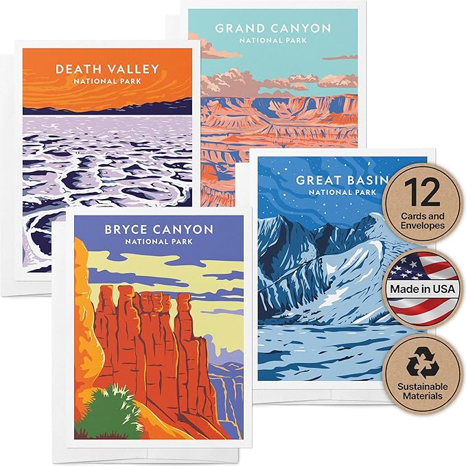 Twigs Paper - Assorted Outdoor National Parks Greeting Cards - Stationery Cards with Envelopes - Thank You and Blank Note Cards -Greeting Cards for All Occasions - Made in USA (5.5 x 4.25, Set of 12)