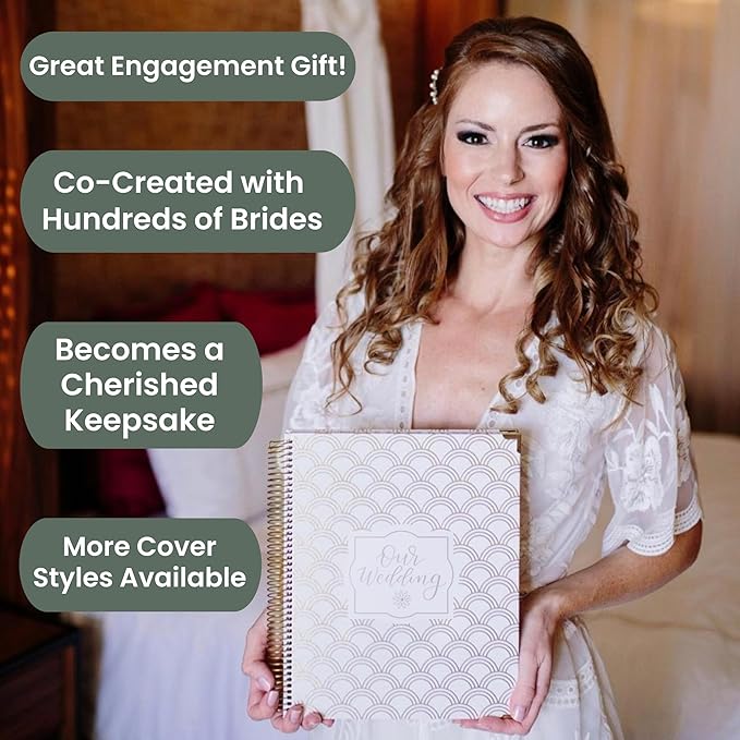 bloom daily planners Hard Cover Wedding Day Planner Bridal Journal & Organizer (Undated) - 9" x 11" - Planning Our Forever