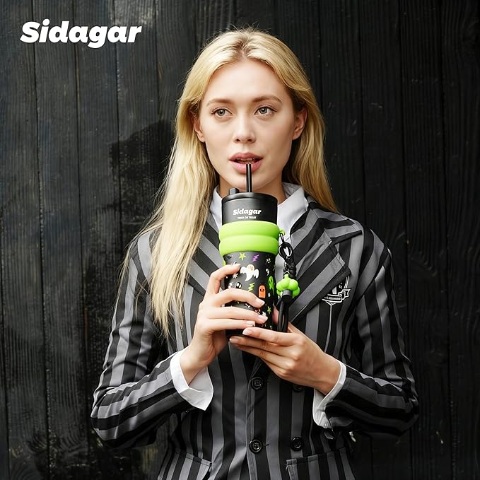 24 oz Tumbler with Lid and Straw, Insulated Coffee Mug Leak Proof, Portable Iced Travel Water Bottle, Reusable Thermal Coffee Cup, Gift for Women, Halloween