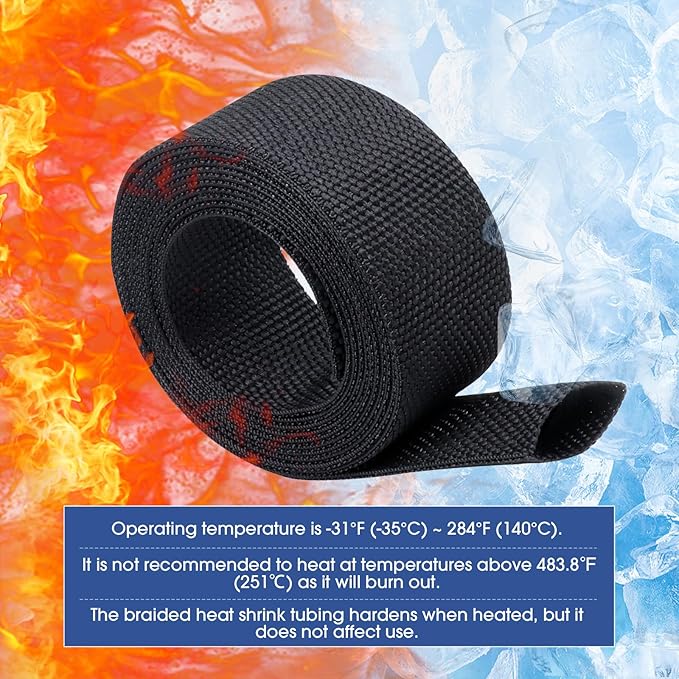 FOURUB 2:1 Heat shrinkable Braided Sleeving Fabric Wire Loom High Temp Heat Shrink Wiring Harness Abrasion Protector Cable Sleeve(1"-34ft)