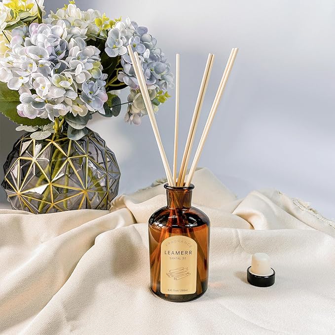 LEAMERR Premium Reed Diffuser Set - 8.8 oz (250 ml) Bedroom Bathroom Living Room Home Fragrance Products SANTAL33 Scent 1 Pack