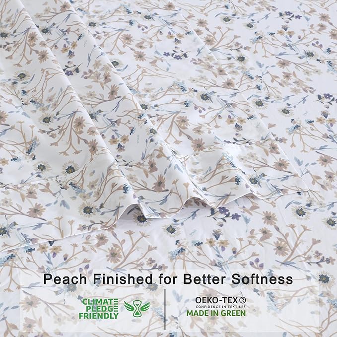 RUVANTI 100% Organic Cotton Sheets Twin Size, Percale Weave, GOTS Certified, 3-Piece Set, Deep Pocket 15", Crisp & Breathable, Soft Durable Bedding, Sábanas Algodón Orgánico – Tranquil