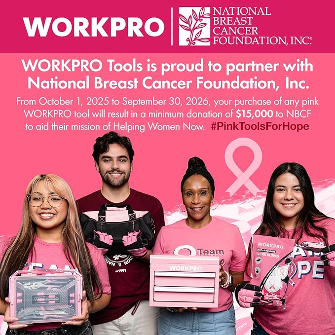 WORKPRO Garden Tool Bag, 9 Pockets Gardening Bag, Heavy Duty Oxford Garden Tote Caddy (Tools NOT Included), 12" x 12" x 6"-Pink Ribbon
