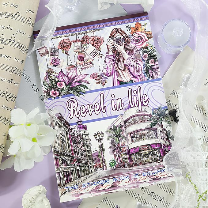 Snycler Sticker Book - 20 Sheets Vintage PET Stickers for Scrapbooking, Junk Journaling, Ephemera, and Decorative Crafts-Revel in Life