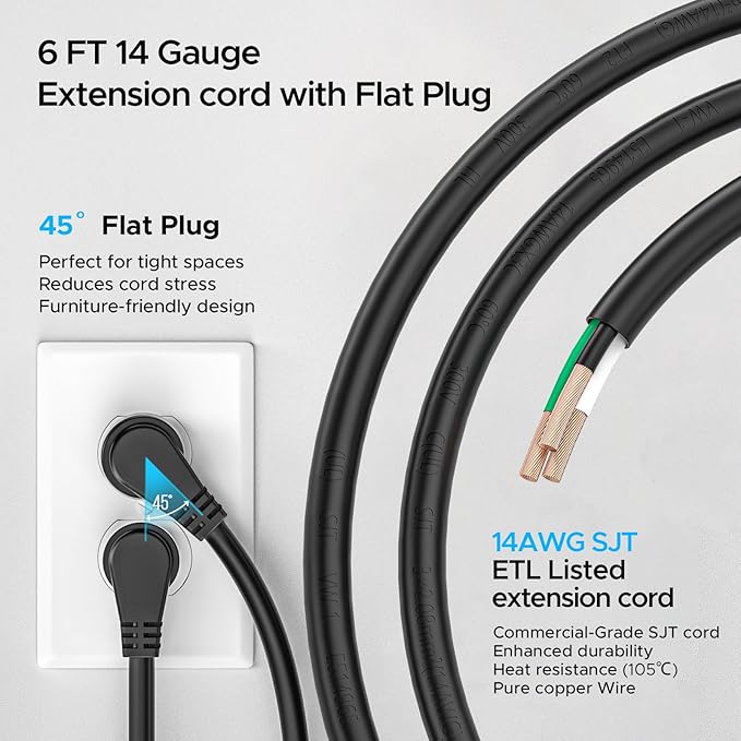 Mountable Long Power Strip, 2100 Joules Heavy Duty Surge Protector Power Strip, Slim Metal Power Bar with 6ft 14AWG Cord, 8-Outlet, ETL Listed, for Wall Mount, Under Desk, Garage, Workshop, Office 2PK