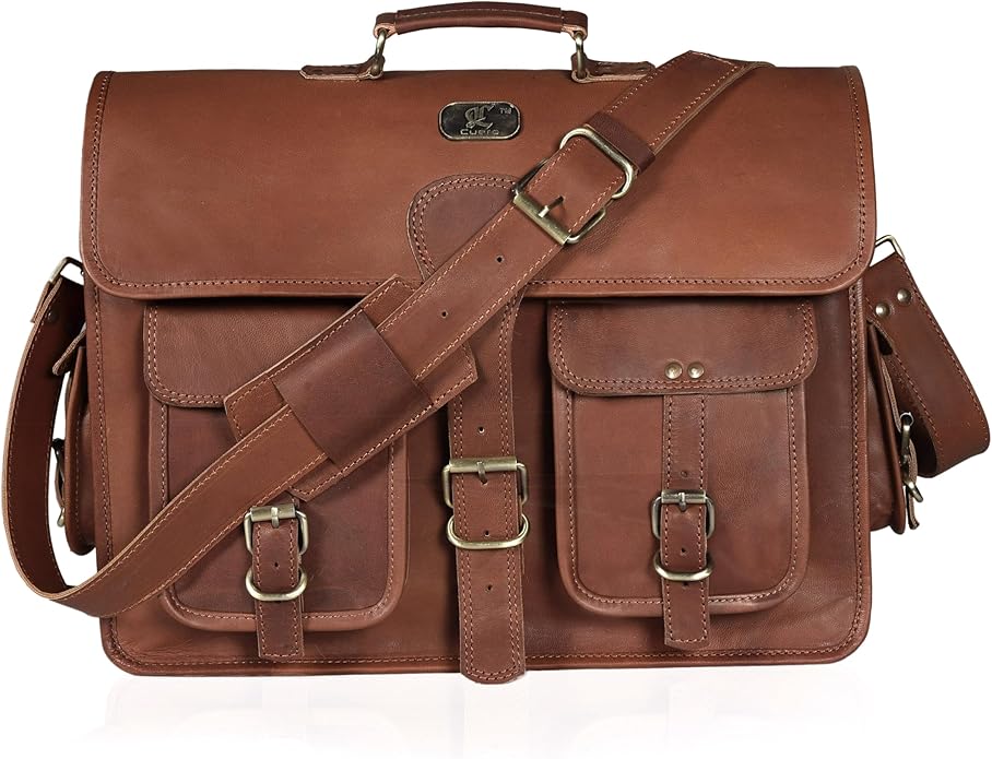 18 Inch Buffalo Leather Laptop Briefcase for Men Vintage Handmade Leather Messenger Bag for Work, Travel & Business – Rustic Brown Full Grain” Best Computer Satchel School distressed Bag