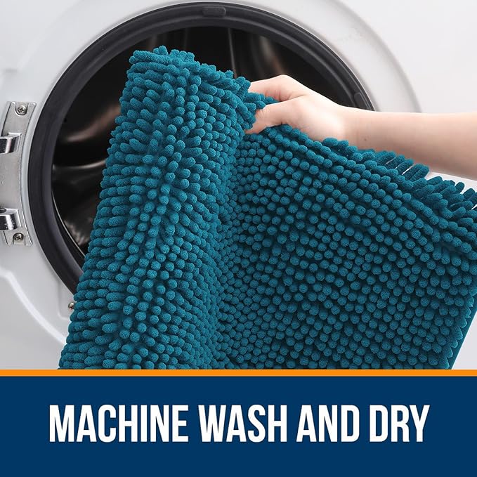 OLANLY Toilet Rugs U-Shaped 24x20, Extra Soft Absorbent Chenille Contour Bathroom Rugs for Toilet, Dry Quickly, Machine Washable, Non-Slip Bath Mat, Peacock Blue