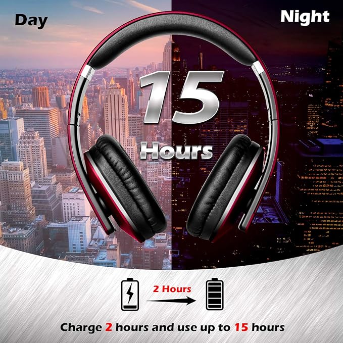 August EP650 Bluetooth Wireless Over-Ear Headphones with aptX Low Latency, NFC, Multipoint Pairing, Wired Option, Built-in Microphone - Red