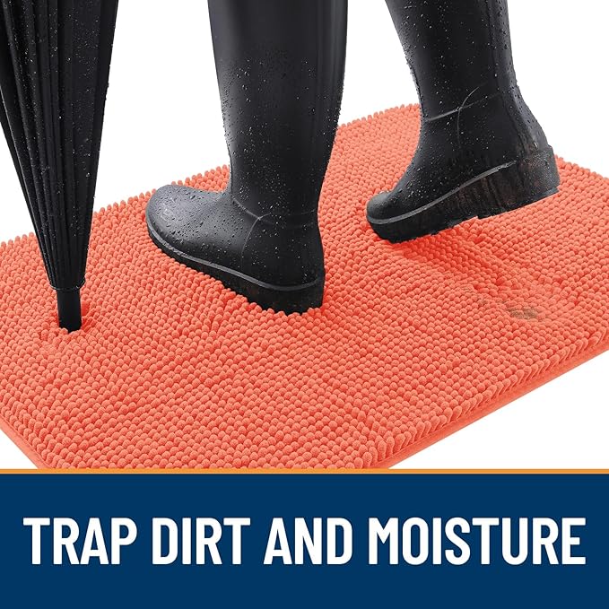 OLANLY Dog Door Mat for Muddy Paws 36x24, Absorbs Moisture and Dirt, Absorbent Non-Slip Washable Doormat, Quick Dry Chenille Mud Mat for Dogs, Entry Indoor Entryway Carpet for Inside Floor, Coral