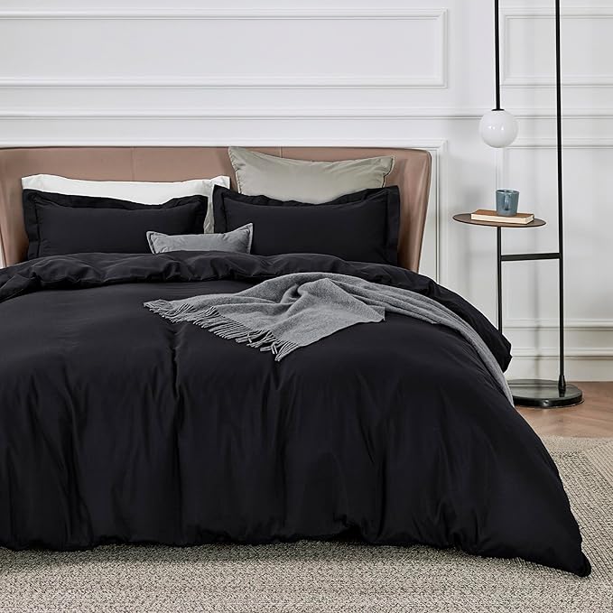 Bedsure Duvet Cover California King Size - Soft Double Brushed Bedding Set for Kids & Adults, Zipper Closure, 3 Pieces, Includes 1 Duvet Cover (104"x98") & 2 Pillow Shams, NO Comforter, Black