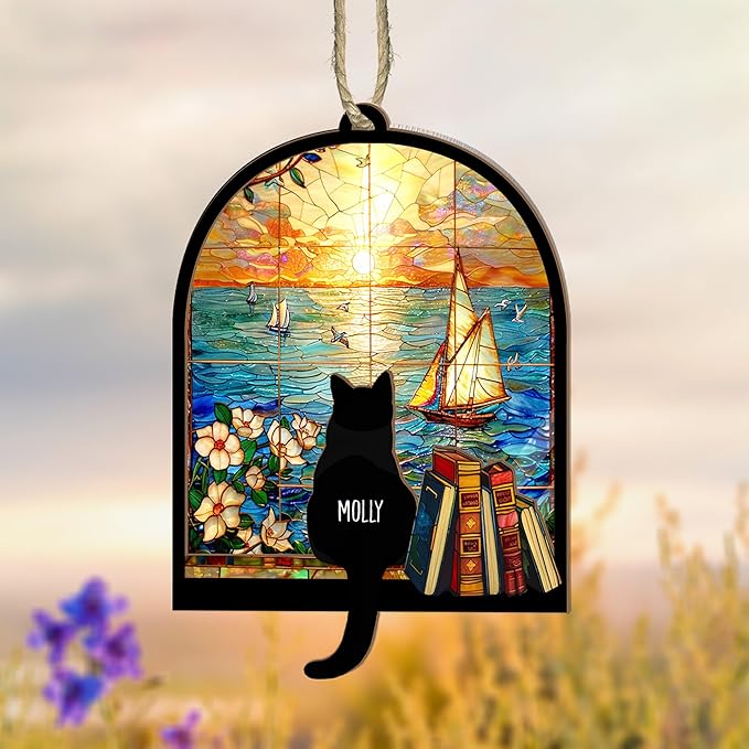 Personalized Cat Memorial Suncatcher – Custom Cat Suncatcher with Name and Breed for Up to 3 Pets, Sympathy Gift for Cat Loss, Memorial Gift for Cat Lovers
