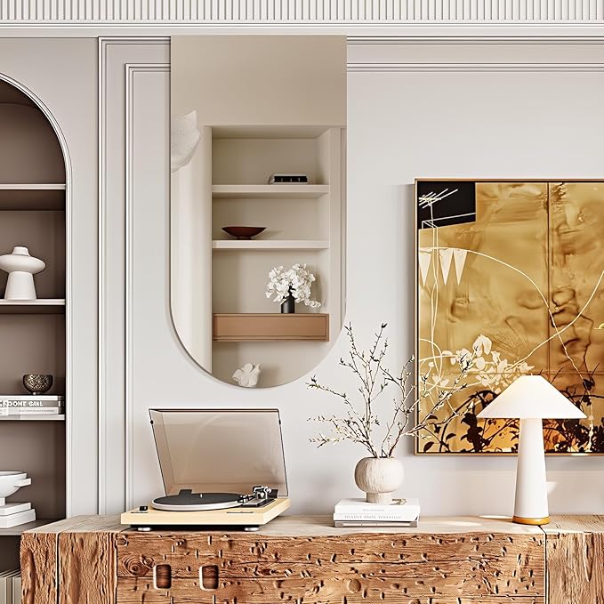 Niccy Arched Mirror, 24"x48" Arch Bathroom Mirror, Decorative Modern Mirrors for Bathroom, Bedroom, Living Room, Entryway, Frameless Vanity Mirror, Unique Wall Mounted