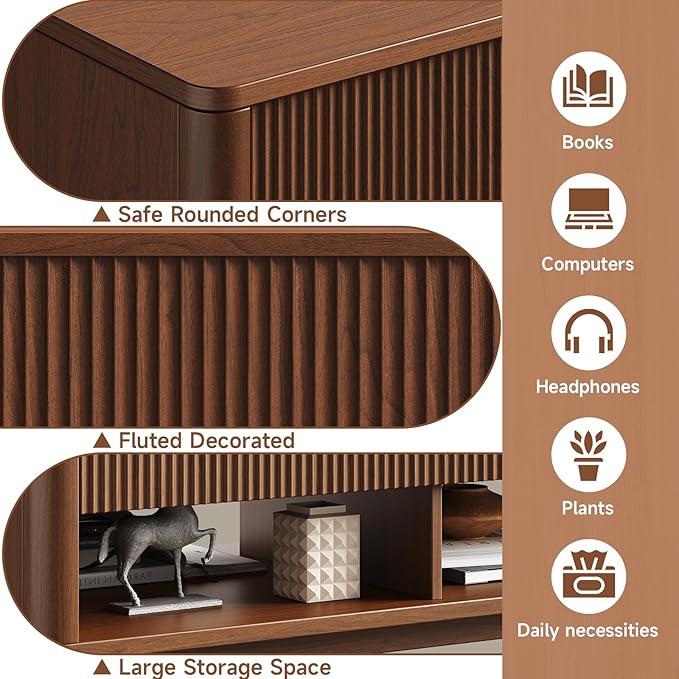 ONBRILL Farmhouse Lift Top Coffee Table, Mid Century Modern Coffee Table with Hidden Storage Compartment, Fluted Rising Pull up Wood Modern Center for Living Room, Office, Walnut