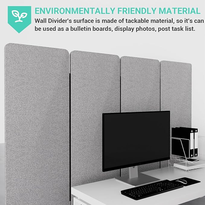 Soundproof Room Divider W/Wheels, 66in Office Dividers for Sound Proofing & Reducing, Sound Proof Dividers for Office Partitions Portable Acoustic Wall Divider (Cool Grey, 4 Panel-95''Wide)