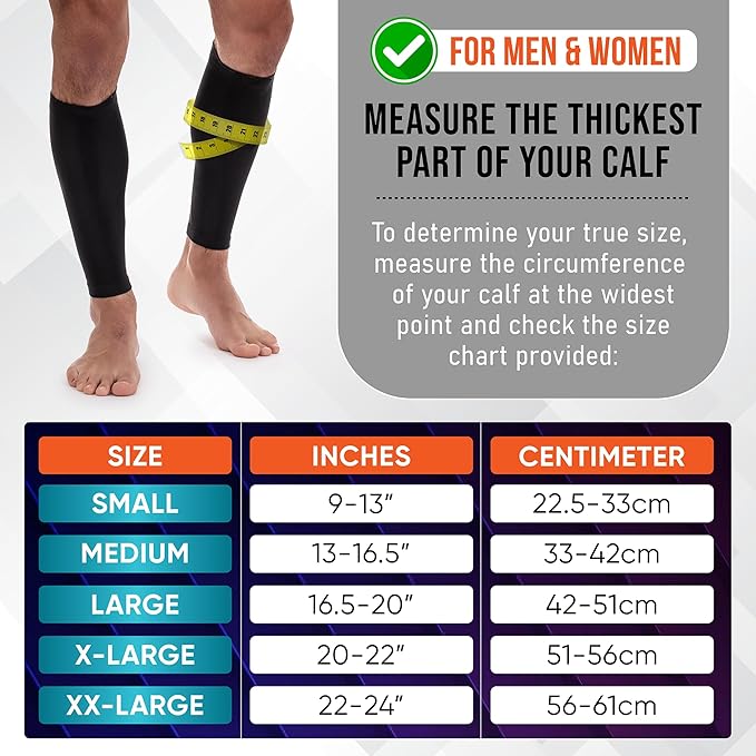 Calf Compression Sleeves for Men and Women - (1 Pair) Footless Compression Socks Support for Varicose Veins, Nursing, Pregnancy, Running - PhysFlex Leg Sleeve Brace for Shin Splints, Pain Relief and Reduces Swelling (Black, Large)