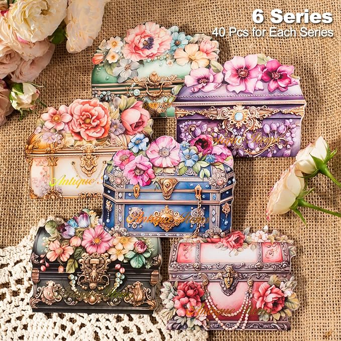 MiyouLuna 240Pcs PET Scrapbook Stickers Vintage Floral Designs for Scrapbooking DIY Crafts Waterproof Journaling Supplies Junk Journal Ephemera with Storage Organizer