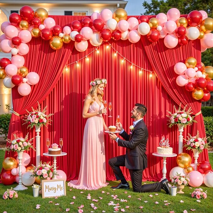 6 Panels Red Backdrop Curtain for Parties Wedding Wrinkle Free Red Photo Curtains Backdrop Drapes Fabric Decoration for Birthday Party Baby Shower Christmas 30ft(W) x 10ft(H)