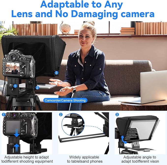 TX12P Teleprompter with Remote App Control, 14inch Metal Teleprompter，Compatible with iPad, Smartphone, DSLR Camera,Collapsible with Carry Case,Easy to Assemble