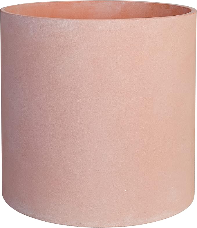 FaithLand 14 Inch Fiberstone Planter - Lightweight Modern Cylinder Plant Pot with Drainage Hole & Plug, Indoor Outdoor Use, Terracotta Color