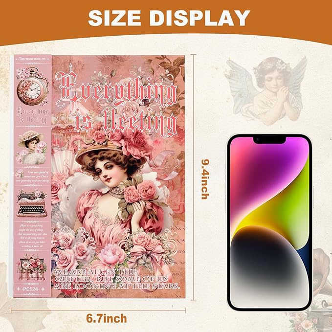Auguro Vintage Ephemera Sticker 24 Sheets precut 300 washi Stickers Paper People Journal Stickers for Adults Junk journaling Sticker Book Scrapbooking Supplies