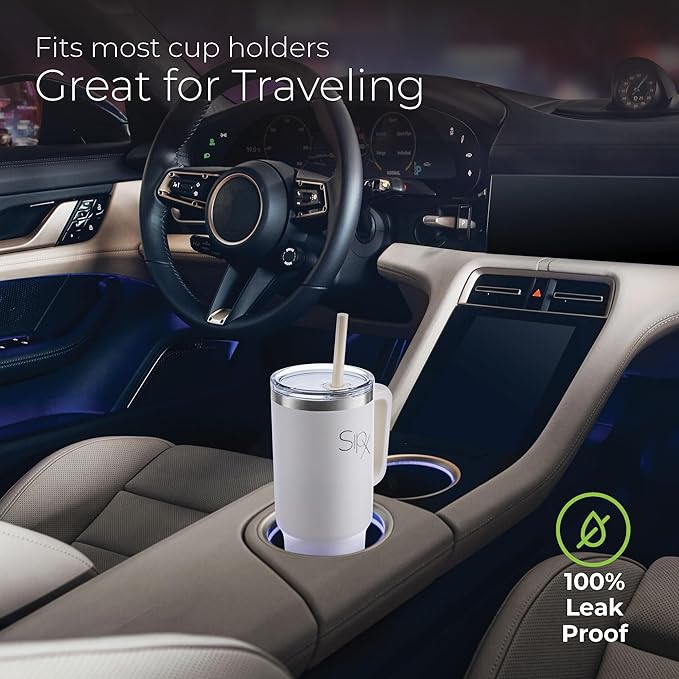 SIPX™ 40 oz Insulated Tumbler with Handle & Straw – Vacuum Insulated Stainless Steel, Leakproof, Cupholder Friendly – Perfect for Iced Coffee, Water & Travel – White