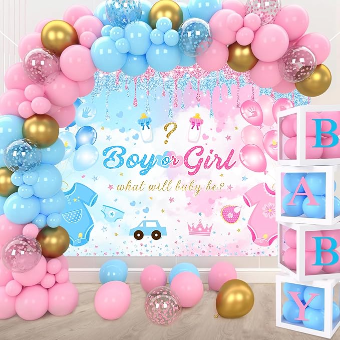 Avezano Gender Reveal Backdrop Boy or Girl What Will Baby Be Gender Reveal Party Decorations Pink Blue Balloon Background for Baby Shower Banner Supplies (7x5ft)