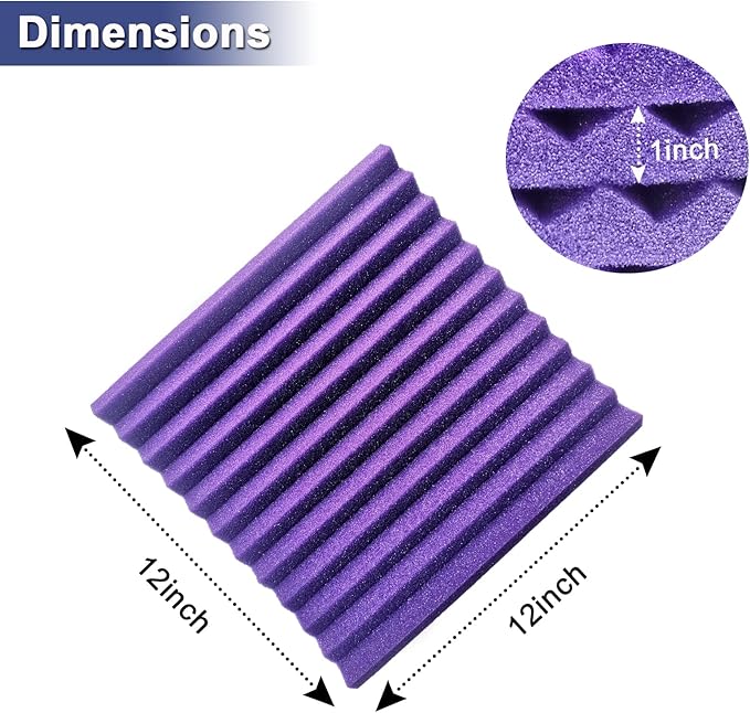 52 Pack Acoustic Foam Panels,1" x 12" x 12"Acoustic Wedge Studio Foam Sound Absorption Wall Panels (Black and purple)